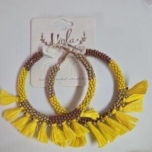 Viola Yellow and Brown Beaded Hoop Earrings
